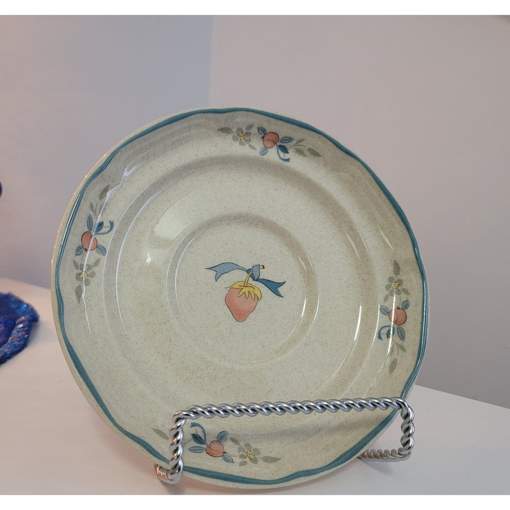 Vintage International China Stoneware Saucer: Country Geese & Strawberry Ribbons